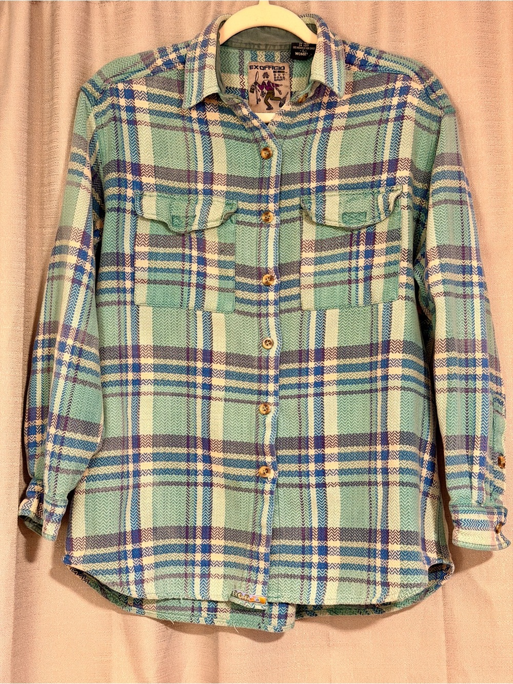 ExOfficio Women’s Large Plaid Cotton Outdoor Hiking Button Up Shirt